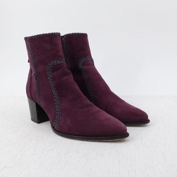 Alexandre Birman Benta Bootie 8 / 8.5 Burgundy Suede Crochet Ankle Boots Western - Picture 2 of 16